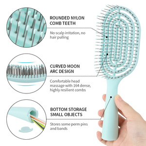 Peigne électrique à coussin d'air en maille ajourée, type macaron, pour un massage capillaire en profondeur, volumisant et lissant, avec grande brosse de coiffage incurvée en PP - Product Image 4