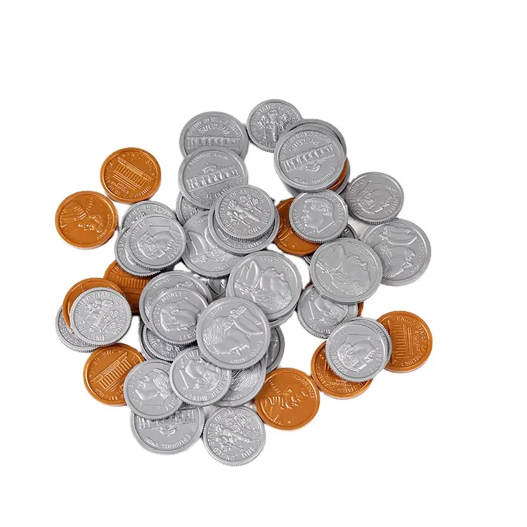 wholesale customize promotion student education embossed silver gold euro nickels pennies tokens plastic US dollar coin