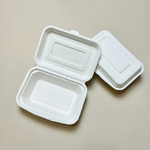 Boîte à clapet jetable <span class=keywords><strong>en</strong></span> fibre de canne à sucre biodégradable à 100 % sans PFAS, compostable, 450 ml, contenant alimentaire <span class=keywords><strong>en</strong></span> pulpe de bagasse - Product Image 1