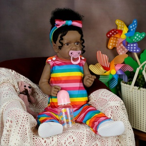 Lifereborn, recién llegado, muñecas Reborn negras de 55CM, juguetes suaves para niñas pequeñas, muñecas <span class=keywords><strong>Afro</strong></span> Reborn con <span class=keywords><strong>pelo</strong></span> enraizado a mano a la venta - Product Image 3