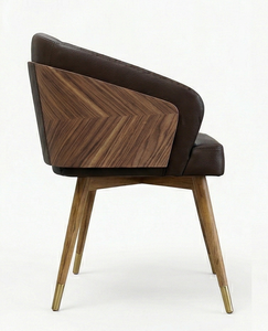 Modern Leather <b>Tub</b> <b>Chair</b>, featuring a solid teak wood frame and cozy boucle upholstery perfect for Scandinavian minimalist - Product Image 4