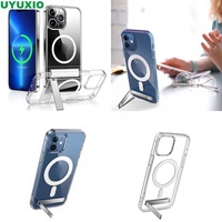 Étui de téléphone magnétique transparent avec fenêtre pour appareil photo et support pour utilisation mains libres pour iPhone 14 15 12 Mini 17 Pro Max 18 16 13 11