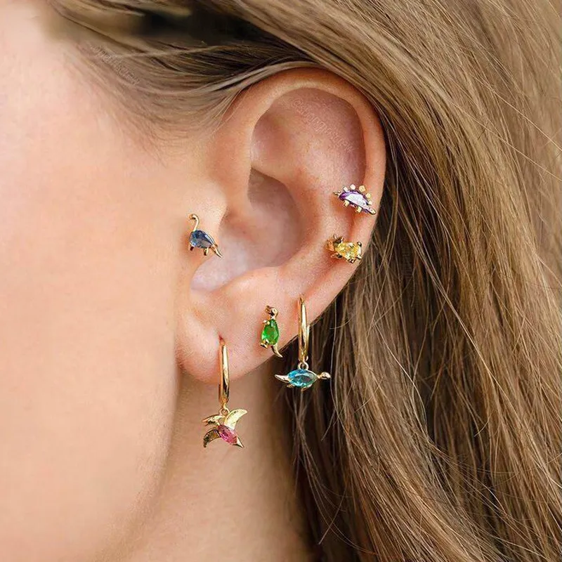 New arrived mini animals stud earring with rainbow cz paved dragons earrings jewelry for women lady girl wholesale