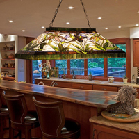 Lámpara de Araña de Vidrio Teñido Hecha a Mano Personalizable, Altura Ajustable, Acabado Dorado, LED Largo, Ideal para Comedor o Bar
