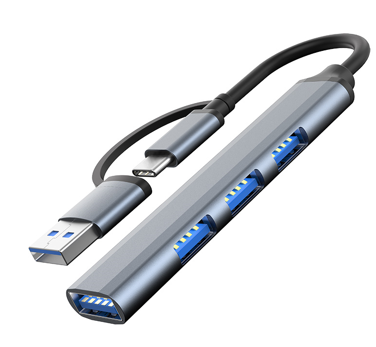 4 En 2 hub USB gris