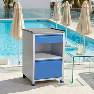 Armoire de chevet avec tiroirs bleus et étagère ouverte pour usage patientiel dans les milieux hospitaliers - Product Image 4