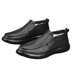 Mocassins en cuir véritable noir pour hommes, doublure en fourrure pour l'hiver, bout rond, semelle extérieure en caoutchouc souple, semelle intermédiaire en EVA - Product Image 5