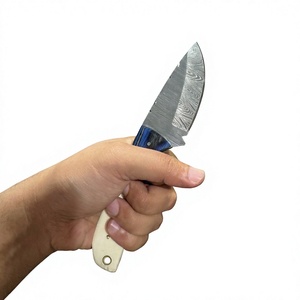 Couteau de chasse et de camping à lame fixe Drop Point en acier Damas, manche en bois Pakka bleu, dureté 58&60, garantie 3 ans, DIY - Product Image 2
