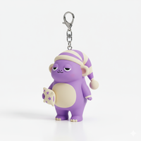 Porte-clés pendentif de sac à dos en caoutchouc durable, motif monstre paresseux violet de dessin animé 3D personnalisé
