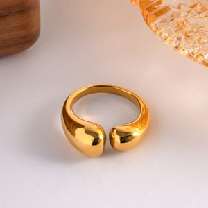 European American Style Polished <b>Open</b> Titanium Steel <b>Ring</b> Water Drop Shape Adjustable Band For Women Jewelry Gift - Product Image 3