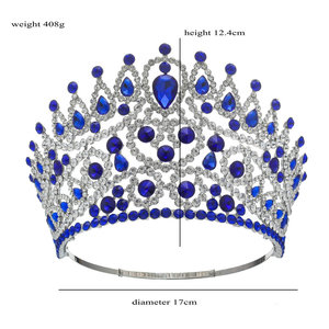 Nuova Corona QS in Lega per Spettacoli, Stile Barocco Rotondo, Corona da Campionessa di Bellezza, <span class=keywords><strong>5</strong></span> Pollici, Lussuosa Corona Grande con Cristalli per Anniversario - Product Image 2
