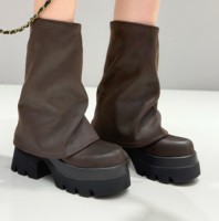 Bottes d'hiver mi-mollet pour femmes, nouvelle mode, bout rond, boucle, talon plat et semelle, style européen et américain