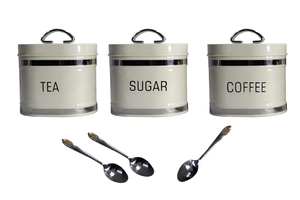 Set di Contenitori per Pane e Barattoli per Caffè, Zucchero e Tè in Ferro con Rivestimento in Polvere Lucida e Strisce in Acciaio <span class=keywords><strong>Inox</strong></span> - Product Image 5