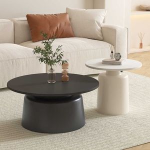 Mesa de Centro Redonda con Superficie de Resina, Base Blanca con Acabado Pintado, Diseño Moderno para Sala de Estar - Product Image 5