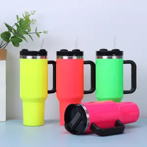 40oz Fluorescent Paint Straw Cup Stainless Steel Large Capacity Insulated Mug 40oz Adventure Quencher Tumbler Car Cup