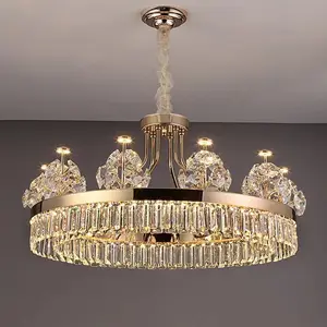 New European Style Crystal Chandelier High Ceiling Light Gold Design Luxury Flower for Home LED Living Room Stainless Steel 90