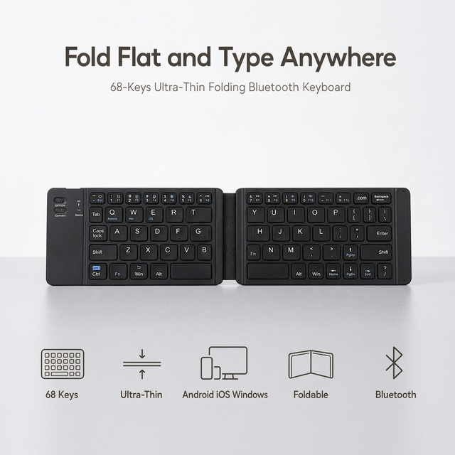 Portable Keyboard Compact Keyboard Foldable  68 Keys 65% Slim Lightweight for iOS Android Windows Travel Universal OEM