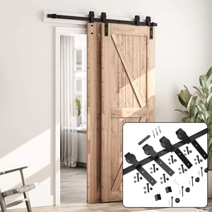 Kit de herrajes para <span class=keywords><strong>puerta</strong></span> corredera de granero de derivación de acero al carbono pesado, sistema de pista única, colgador de rodillo básico, fácil de puertas interiores, casas - Product Image 1