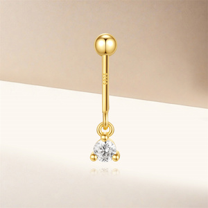 Boucles d'oreilles verticales en argent sterling S925 avec zircon serti à griffes et dos en boule pour femme - Product Image 3
