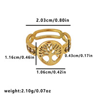 Bague de fiançailles personnalisable en acier inoxydable plaqué or 18 carats avec incrustation de zircon et pierres de laboratoire, motif Arbre de Vie ajouré