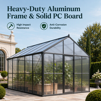 Serre de jardin extérieure en alliage d'aluminium avec structure robuste et panneaux en polycarbonate, résistante aux intempéries, véranda accessible, maison de jardin