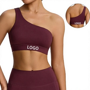 Soutien-gorge de sport asymétrique à une épaule pour femme, couleur unie, maintien moyen, haut de yoga athlétique, soutien-gorge de fitness - Product Image 1