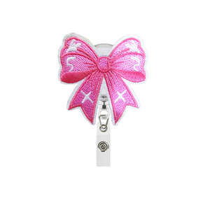 Porte-clés en tissu avec attache transparente anti-perte pour badge nominatif et carte d'identité, avec boucle à tirer facile et nœud en feutre, en gros, en stock - Product Image 5
