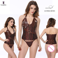 Corset zippé gothique Steampunk pour femme Corset désossé à la taille Cincher à lacets cuir acier désossé grande taille Corsettes niveau de contrôle ferme