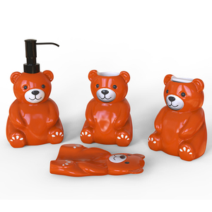 Accessori personalizzati per il bagno dell'hotel grazioso orsacchiotto <span class=keywords><strong>arancione</strong></span> ceramico animale schiuma di sapone liquido dispenser piatto da 4 pezzi - Product Image 3