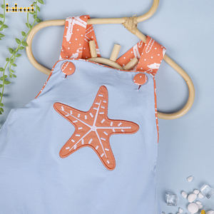 Customized Handmade Luxury Starfish Applique Embroidery <b>Baby</b> Boy Bubble Winter Rompers <b>Button</b> Spandex/Cotton OEM ODM Wholesale - Product Image 3