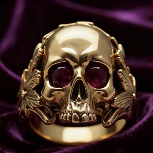 Golden Skull <b>Ring</b> With <b>Ruby</b> Eyes Punk Jewelry <b>For</b> Halloween <b>Men</b> Women Fashion <b>Rings</b> - Product Image 3