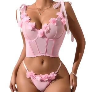 Nuevo Conjunto de Lencería Sexy de Lujo Color Naranja y Rosa, Tanga de Alta Calidad con Bordado a Máquina, Transpirable y Delgado - Product Image 5