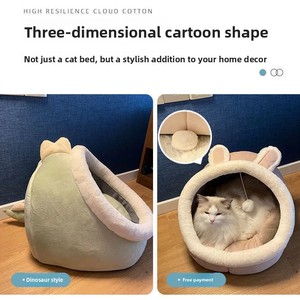Lit d'hiver chaud pour chat Maison pour chaton Coussin pour chat Tente douce pour petit chien Lits lavables Grotte pour chat Fournitures pour animaux de compagnie - Product Image 4