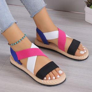 Sandalias Planas de Talla Grande para Mujer, Sandalias Casuales de Verano con Tira Elástica Ancha, Sandalias de Diseñador con Punta Abierta para Dama - Product Image 4