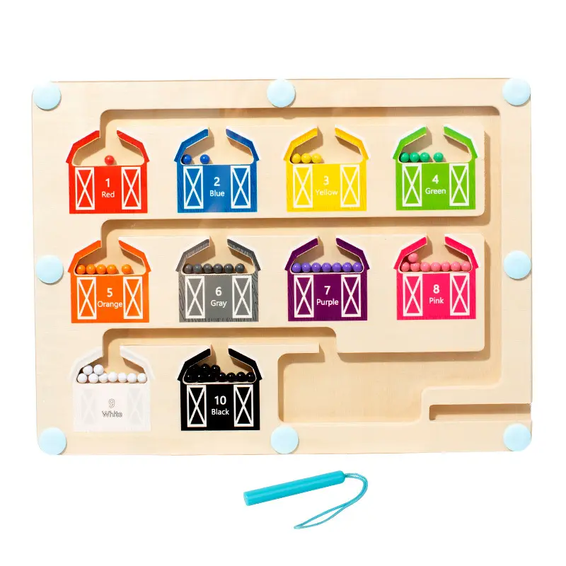 맞춤형 몬테소리 아기 나무 마그네틱 컬러 정렬 비즈 미로 보드 어린이를위한 교육 수학 학습 트랙 추적 장난감