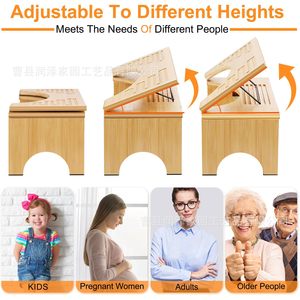 Bamboo Toilet Stool <b>Foldable</b> Adjustable Angle <b>Footstool</b> For Bathroom Use - Product Image 3