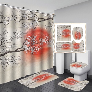 Rideaux <span class=keywords><strong>de</strong></span> douche <span class=keywords><strong>de</strong></span> salle <span class=keywords><strong>de</strong></span> bain à motif floral imprimé numérique épais, rideau <span class=keywords><strong>de</strong></span> douche imperméable et ensemble <span class=keywords><strong>de</strong></span> tapis - Product Image 4