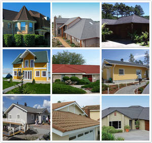 Plaques en acier aluminium-<span class=keywords><strong>zinc</strong></span> à pierres colorées, en forme d'arc, insonorisées, isolantes thermiquement, pour toitures à tuiles plates ou inclinées en écailles de poisson - Product Image 6