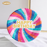 Assiettes en papier YACHEN Joyeux Anniversaire 7/9 pouces Assiettes colorées pour gâteaux et desserts Vaisselle jetable pour les fournitures de fête d'anniversaire