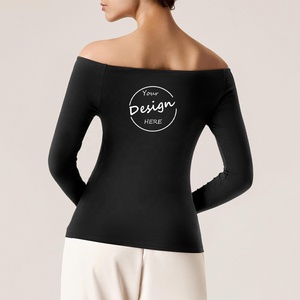 Venta al por mayor a granel, nuevo diseño informal, estilo deportivo, cuello Barco, <span class=keywords><strong>hombros</strong></span> descubiertos, camisas para mujer, camisetas de <span class=keywords><strong>manga</strong></span> <span class=keywords><strong>larga</strong></span> ajustadas - Product Image 6