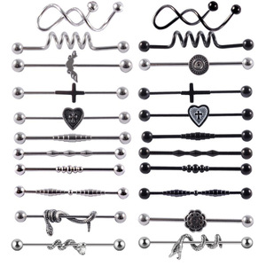 Boucles d'<span class=keywords><strong>oreilles</strong></span> industrielles en acier inoxydable, barbell incurvé en forme de cœur, croix, pour cartilage d'oreille, mariage, fiançailles, personnalisées - Product Image 1
