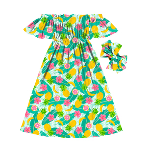 Vestidos Largos para Niñas con Diseños de Frutas, Vestidos de Fiesta para Niñas, Vestido de Playa con Hombros Descubiertos para Adolescentes - Product Image 1
