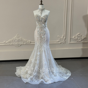 Robe de mariée sirène de luxe XS304, richement ornée de perles, avec broderie cœur et jupon - Product Image 2