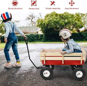 Kereta Anak empat roda alat troli dorong alat mainan troli tangan troli kayu gerobak taman dengan roda pneumatik - Product Image 6