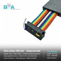 Câble plat ruban arc-en-ciel OEM 2,54 mm de pas, 16 broches IDC, 28AWG, contact doré, noyau en ferrite 2300Ω, 84 mm pour signal de PCB embarqué