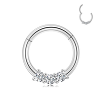 Anneau clicker en acier chirurgical 316L 16G avec diamant, style classique doré, multi-usage pour septum, nez, cartilage d'oreille, bijou de piercing