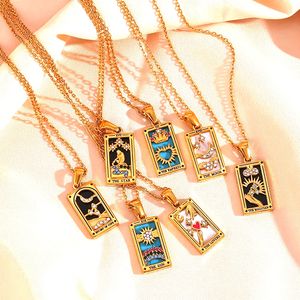 مجوهرات ملونة تقطير جواهر التاروت الزركون قلادة مقاومة للماء 18 قيراط مطلية بالذهب قلادة التاروت من الفولاذ المقاوم للصدأ - Product Image 1