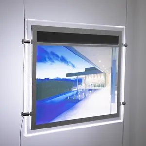 Tela de retrô LED personalizada para pôster, quadro magnético, painel acrílico fino com borda de cristal, caixa de luz publicitária