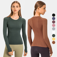 Tùy Chỉnh Logo Tập Thể Dục Phòng Tập Thể Dục Tops Ngón Tay Cái Lỗ Tay Áo Womens Liền Mạch T-Shirt
