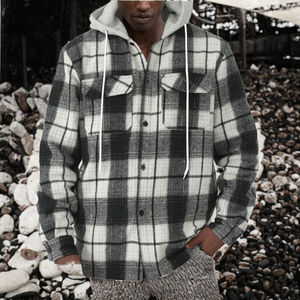 Veste bomber à capuche en tissu écologique non tissé, à carreaux, décontractée, de style européen et américain, nouvelle mode d'automne, de haute qualité - Product Image 2